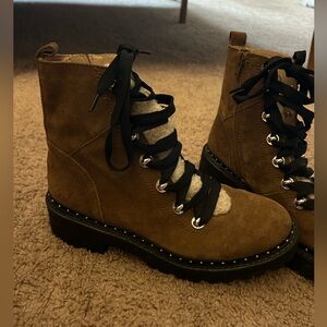 Steve Madden chestnut brown combat stud boots with ribbon laces